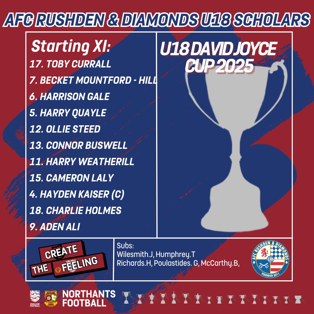 NorthantsFA's tweet photo. Your lineups for the U18 David Joyce cup final🏆⚽
#createthefeeling #ourpathways https://t.co/Tf2dVG5Ndn