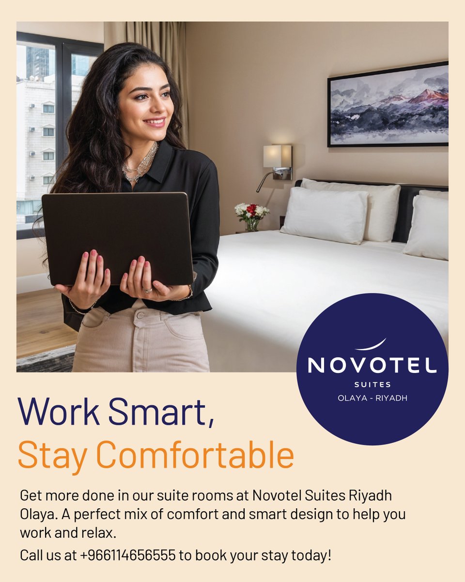 OlayaNovotel's tweet photo. اعمل بذكاء وتمتع بالراحة.
أنجز المزيد في أجنحتنا الفندقية في نوفوتيل سويتس الرياض العليا.تصميم عملي ومريح يساعدك على العمل والاسترخاء في وقت واحد.
📞 للحجز، اتصل بنا على: 966114656555+
#عروض_الفنادق #نوفوتيل_سويتس_العليا #تجربة_نوفوتيل #أكور #فنادق_الرياض #بان_القابضة https://t.co/zZfVKf3Yn4
