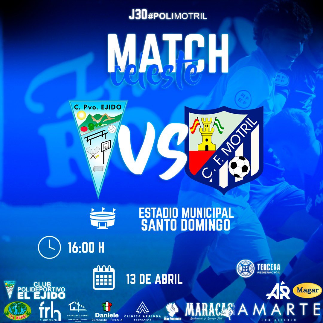 Poli_ElEjido's tweet photo. 🩵MATCH CELESTE 🤍

🗓️ 13 de Abril
⏲ 16:00h
🆚 @CFMOTRIL 
🏟️ Estadio Municipal Santo Domingo 

Retransmisión en Twitch  
🔗https://t.co/hJvJh7N6cM

#muchopoli #vamosejido https://t.co/DxBIU2w8aW