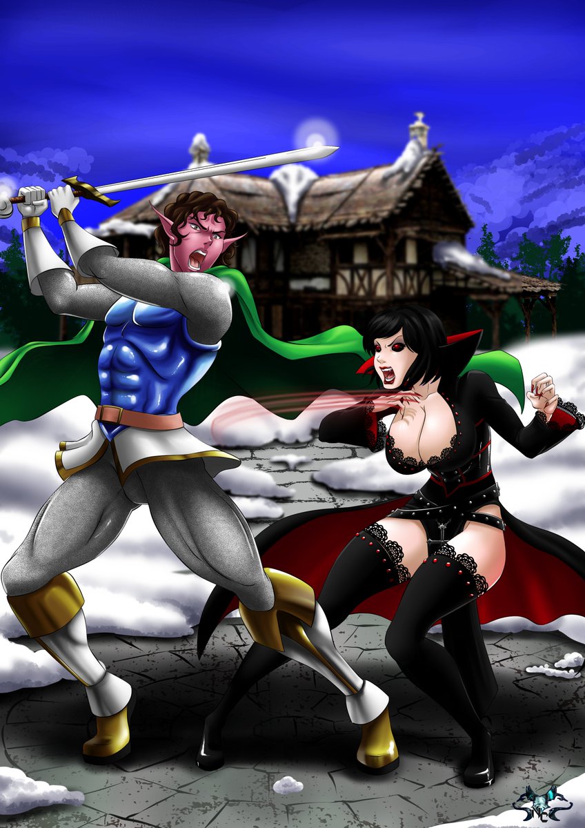 NasbakNBK's tweet photo. The brave Semininfo faces off against the deadly vampire Alexa Blackstar in an epic moonlit battle! 🧛♀️⚔️
Huge thanks for trusting me with your characters 💥
Characters from:
@JessyDreamMaker and TremendoLionel
#Commission #FantasyArt #Vampire #Elf #DigitalArtist #OCvsOC https://t.co/eatBiB9x9S