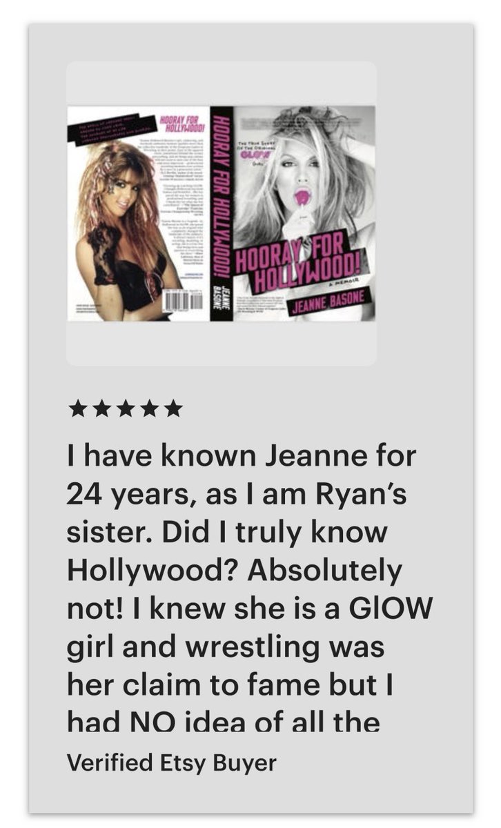 Here is a review of my brand new memoir. Hooray for Hollywood! the true story of the original GLOW girl available at Amazon and my Etsy shop.

Reviews are very much appreciated!! 

a.co/d/1orCocf

#amazon #etsy #wrestlingbiographies #jeannebasone
