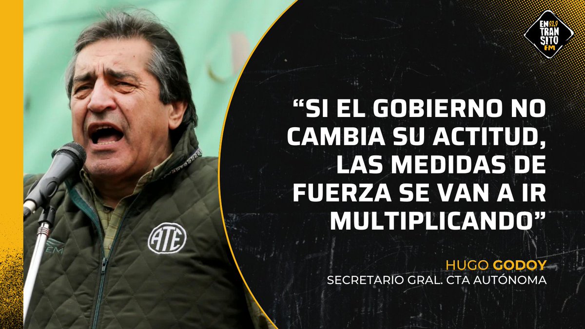 FM En Tránsito (@fmentransito) on Twitter photo 🗣 "Hay un rechazo cada vez más masivo frente al desastre al que nos está llevando Milei", expresó <a href="/CachorroGodoy/">Hugo Cachorro Godoy</a> al aire de La Patria de las Moscas.
"Hay un escenario social, político y económico que hay que frenar", afirmó el secretario de la CTA Autónoma. 🗣 "Hay un rechazo cada vez más masivo frente al desastre al que nos está llevando Milei", expresó <a href="/CachorroGodoy/">Hugo Cachorro Godoy</a> al aire de La Patria de las Moscas.
"Hay un escenario social, político y económico que hay que frenar", afirmó el secretario de la CTA Autónoma.