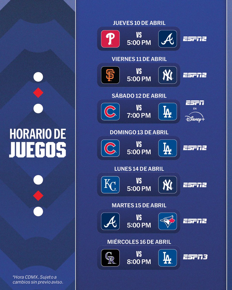 MLB_Mexico's tweet photo. ¡Apunta 📝!
Esta es la programación de la semana. https://t.co/nYnoKil60R