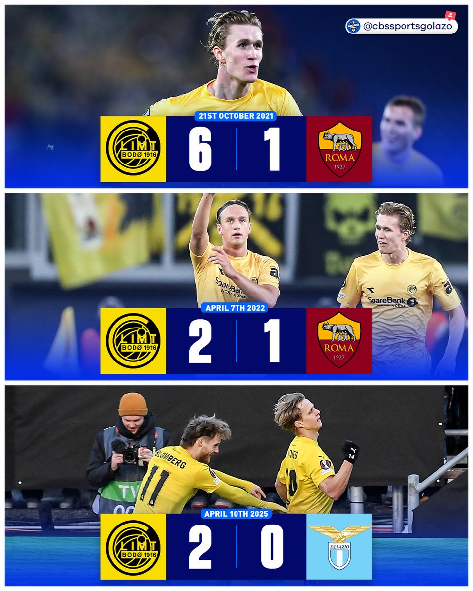 CBSSportsGolazo's tweet photo. We're not in Rome anymore ❌

FK Bodø/Glimt just LOVE playing Italian teams in Europe 🇳🇴😅 https://t.co/o1g1ESM9DK