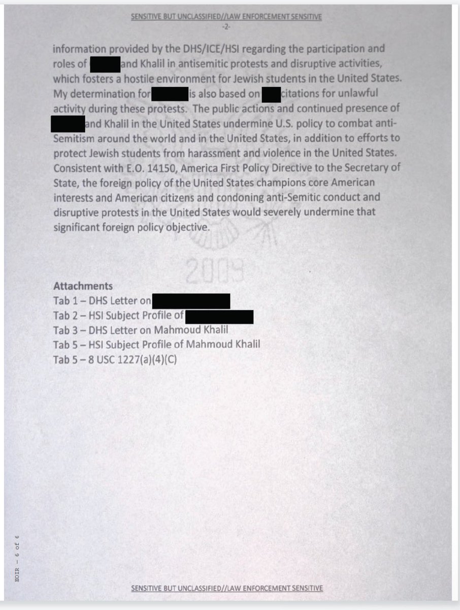 DropSiteNews's tweet image. BREAKING: U.S. Government Submits Memo Justifying Deportation of Palestinian Activist Mahmoud Khalil For Beliefs Instead of Criminal Activity

➤ The memo, signed by Secretary of State Marco Rubio states that while Khalil’s activities were “otherwise lawful,” his presence would…