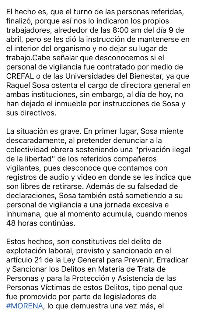 CREFALUnidos's tweet photo. @Claudiashein #RaquelSosa criminaliza la lucha obrera de los trabajadores del #CREFAL y amenaza a los representantes legítimos. Los directivos por órdenes de Raquel someten a más de 48 horas continuas de trabajo a su personal de vigilancia. https://t.co/BLuxO6Mdgy