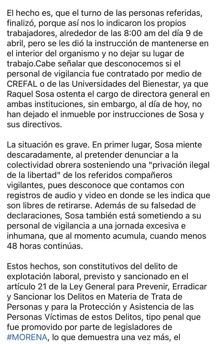 CREFALUnidos's tweet photo. @Claudiashein RaquelSosa criminaliza la lucha obrera de los trabajadores del #CREFAL y amenaza a los representantes legítimos. Los directivos por órdenes de Raquel someten a más de 48 horas continuas de trabajo a su personal de vigilancia. https://t.co/RdEtwJbitl