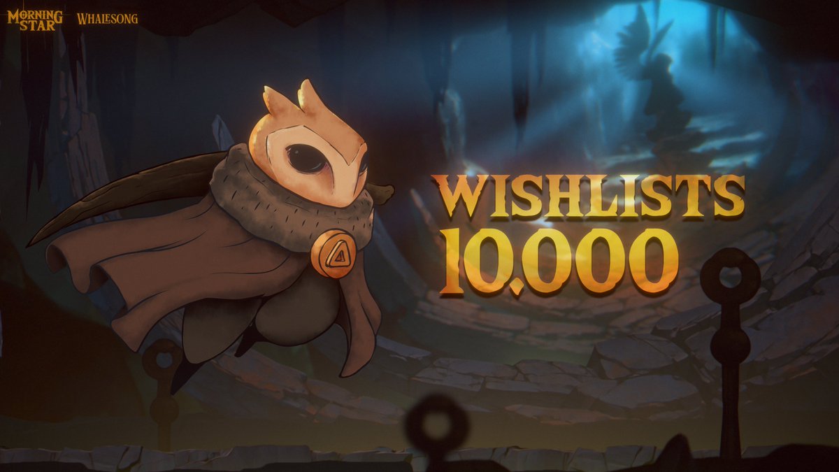 MorningstarTOG's tweet image. 🦉✨Holy hoots, we did it!✨🦉
Morning Star just hit 10,000 wishlists on Steam!
That’s TEN. THOUSAND. People ready to dive into our gloomy, owl-fueled metroidvania.
From the bottom of our feathery hearts: thank you. 💀💜
The darkness is coming... and so are you.