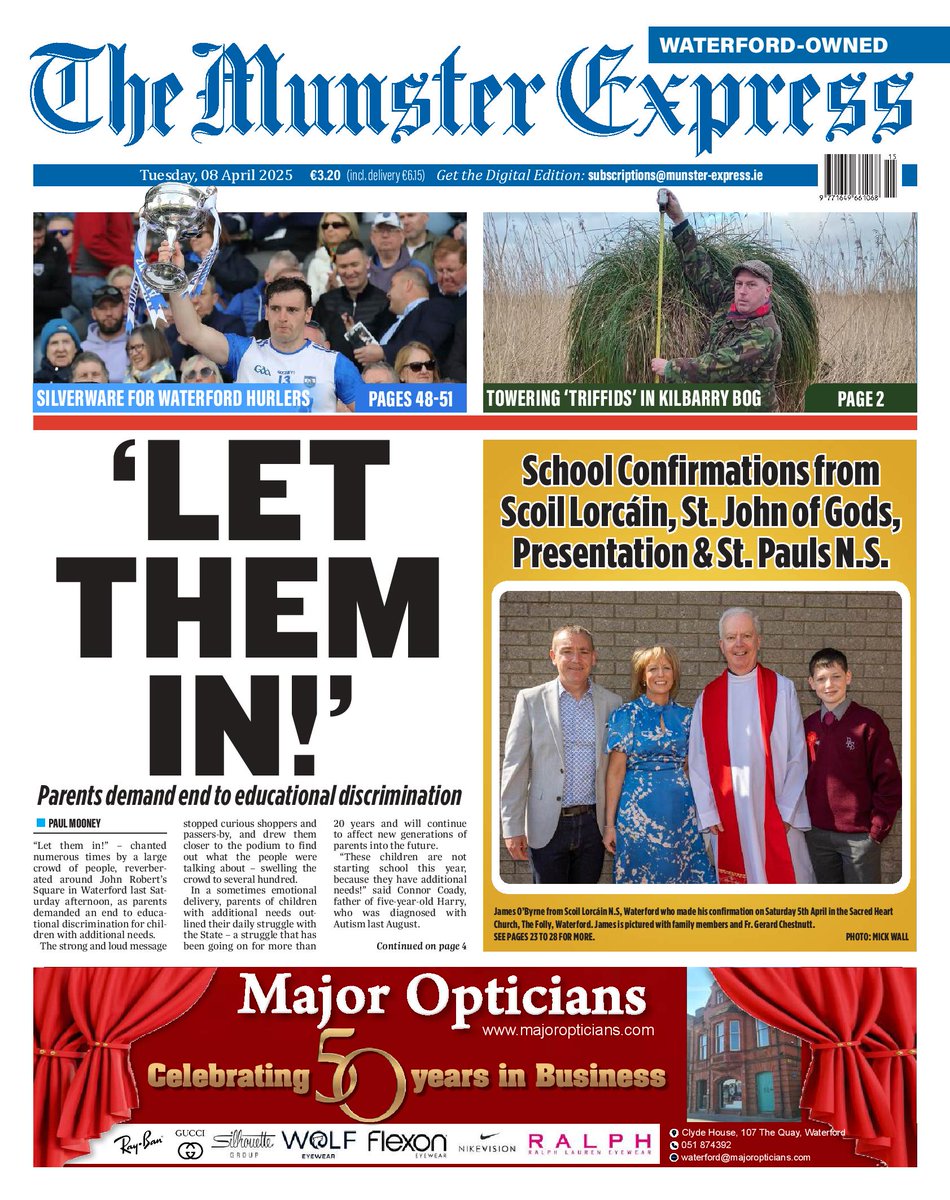 Let Them In! Parents demand end to educational discrimination

Confirmations from:
St John of Gods
Scoil Lorcáin
Presentation
St. Paul's N.S

Towering 'Triffids' in Kilbarry Bog, Waterford 

Gymnastics Ireland National Series

@Followers