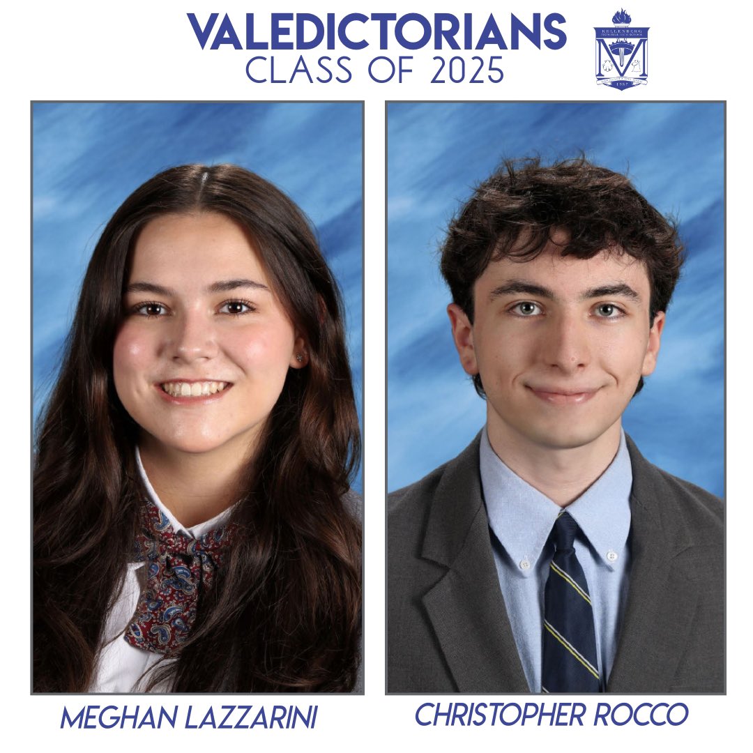 Kellenberg's tweet photo. Congratulations to the Class of 2025 Valedictorians Meghan Lazzarini and Christopher Rocco.
#Kellenberg #KMHS #Valedictorians https://t.co/CihWNnOICC