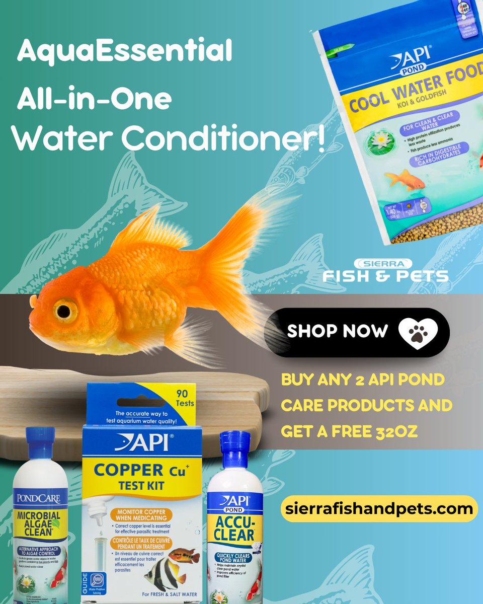 sierraspets's tweet image. 🐟 API Pond Care Special 🐟
Buy any 2 API Pond Care products and get a FREE 32oz 

AquaEssential All-in-One Water Conditioner!

Perfect for keeping your pond crystal clear and your fish happy!

#PondCare #APIProducts #FishCare #WaterConditioner #HealthyPond #AquaticLife #APIp ...