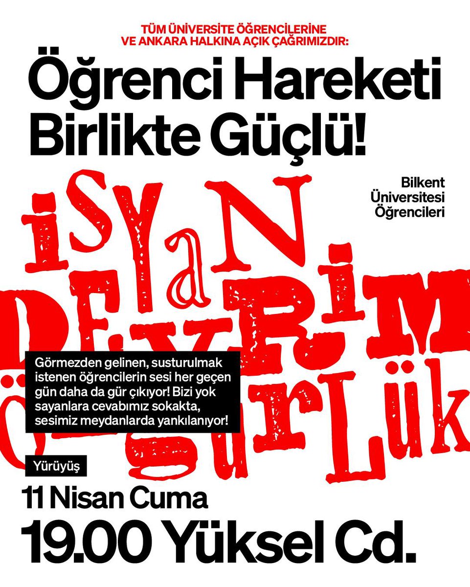 Bizi yok sayanlara cevabımız sokakta diyor, sesimizi meydanlardan yükseltiyoruz!

🗓️11 Nisan (Yarın)
📍Yüksel Caddesi
🕖19.00