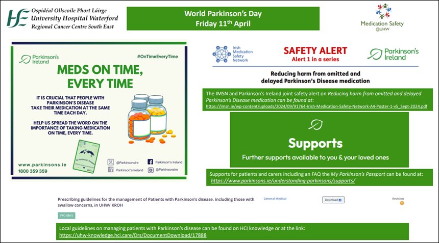Darren J. Walsh (@darrenj_walsh) on Twitter photo To mark World Parkinson's Day tomorrow in <a href="/UHW_Waterford/">Univ Hosp Waterford</a> we sent this poster to our staff highlighting key resources available at <a href="/ParkinsonsIre/">Parkinson's Ireland</a> and the <a href="/IMSN_ie/">IMSN</a> as well as local guidelines. #OnTimeEveryTime To mark World Parkinson's Day tomorrow in <a href="/UHW_Waterford/">Univ Hosp Waterford</a> we sent this poster to our staff highlighting key resources available at <a href="/ParkinsonsIre/">Parkinson's Ireland</a> and the <a href="/IMSN_ie/">IMSN</a> as well as local guidelines. #OnTimeEveryTime
