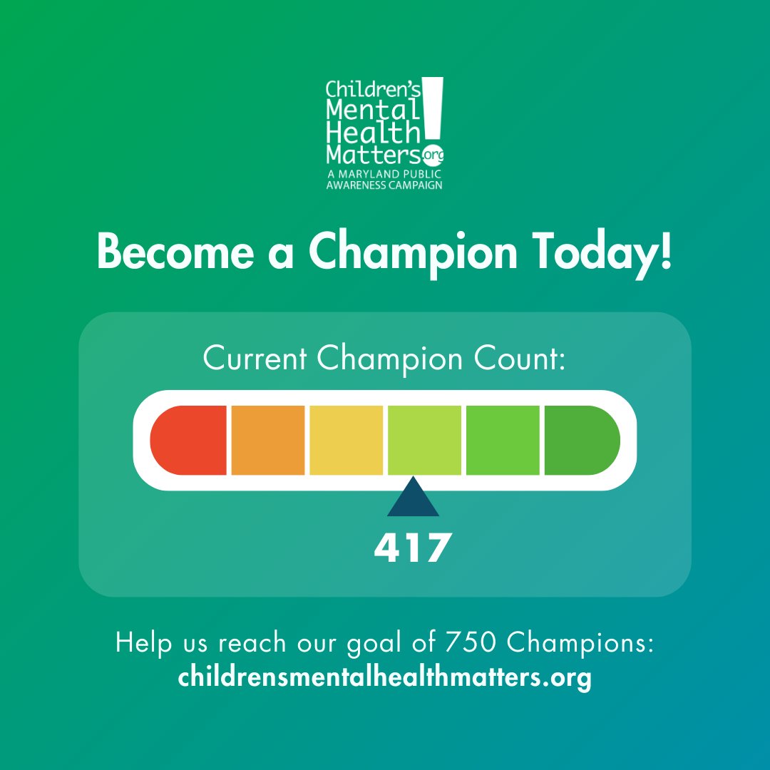 ChildrensMHM's tweet photo. 🎉 We're over halfway to our goal of 750 champions for the 2025 Children's Mental Health Matters Campaign!
👀Learn more about the campaign and sign up to become a champion at https://t.co/UE3ndepOoW
#ChildrensMentalHealthMatters #CMHM #Maryland https://t.co/cBZXkmC3GV