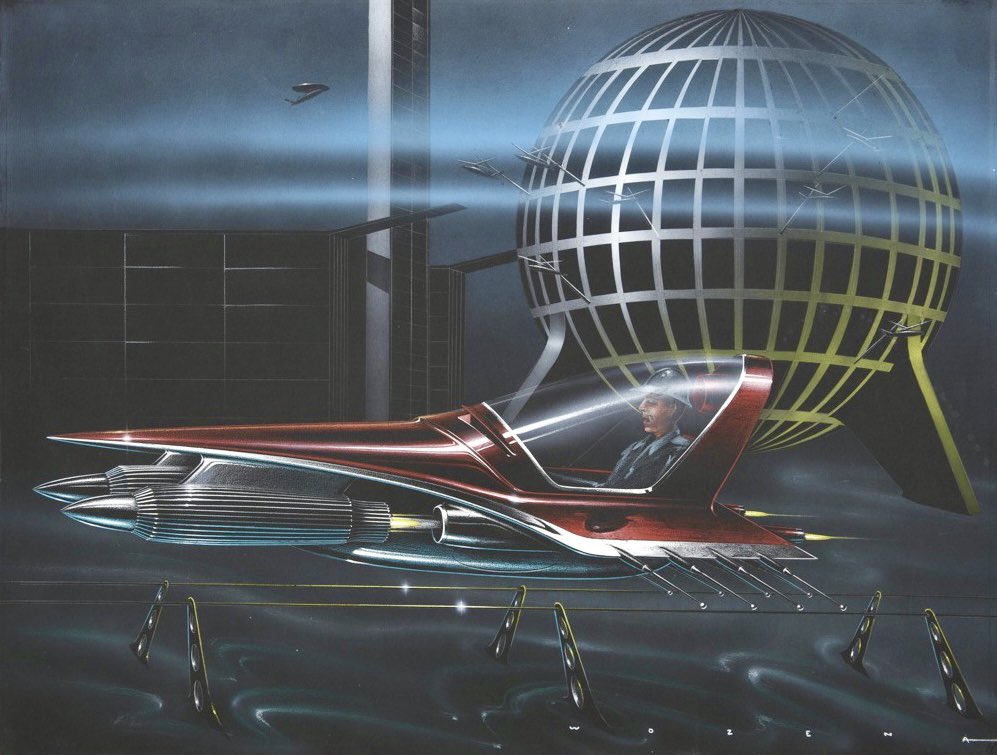 HumanoidHistory's tweet photo. Dream car, illustrated by Pete Wozena for General Motors, 1955. https://t.co/VhqaGv25ne