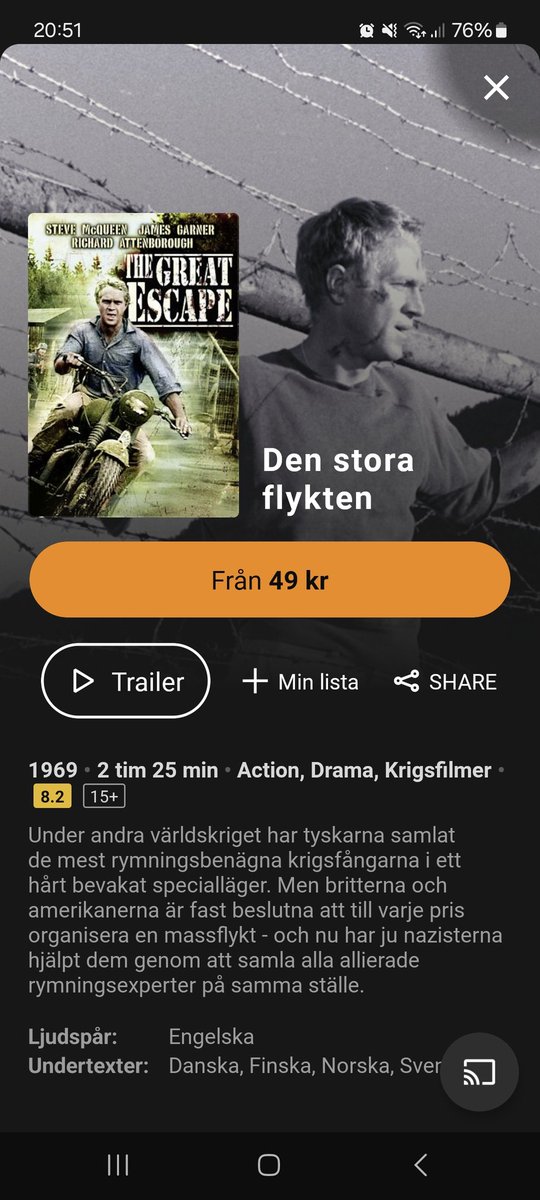 <a href="/jonte316/">Jonas</a> Men kan meddela att "The Great Escape" finns på SF Anytime att hyra;