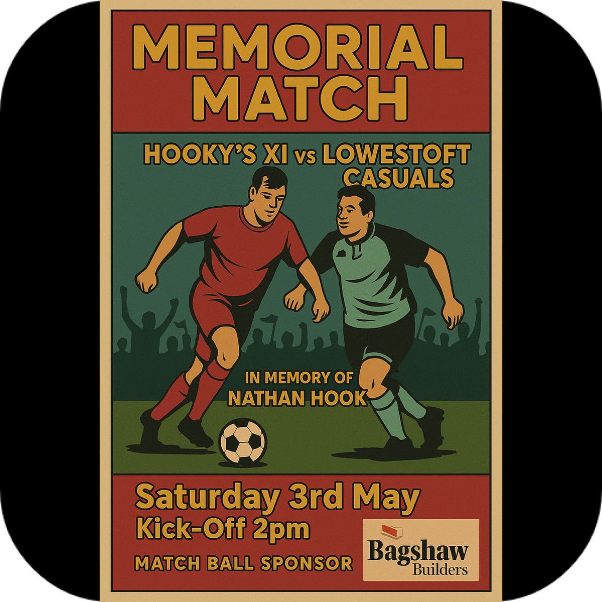 MYFootballAcca1's tweet photo. All welcome. A memorial match in honour of Nathan Hook who tragically passed in 2021.

Raising money for @EastAngliAirAmb and  Norfolk and Waveney MIND https://t.co/pITAbRwLI3