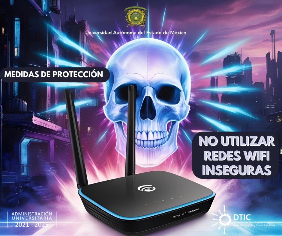 DTIC_UAEMex's tweet image. No utilizar redes wifi inseguras. Con frecuencia se encuentra en distintos establecimientos y servicios públicos que ofrecen conexión wifi de manera gratuita a sus clientes. 

#ProtegeTuInformación
#MetaRed
#SomosUAEMéx