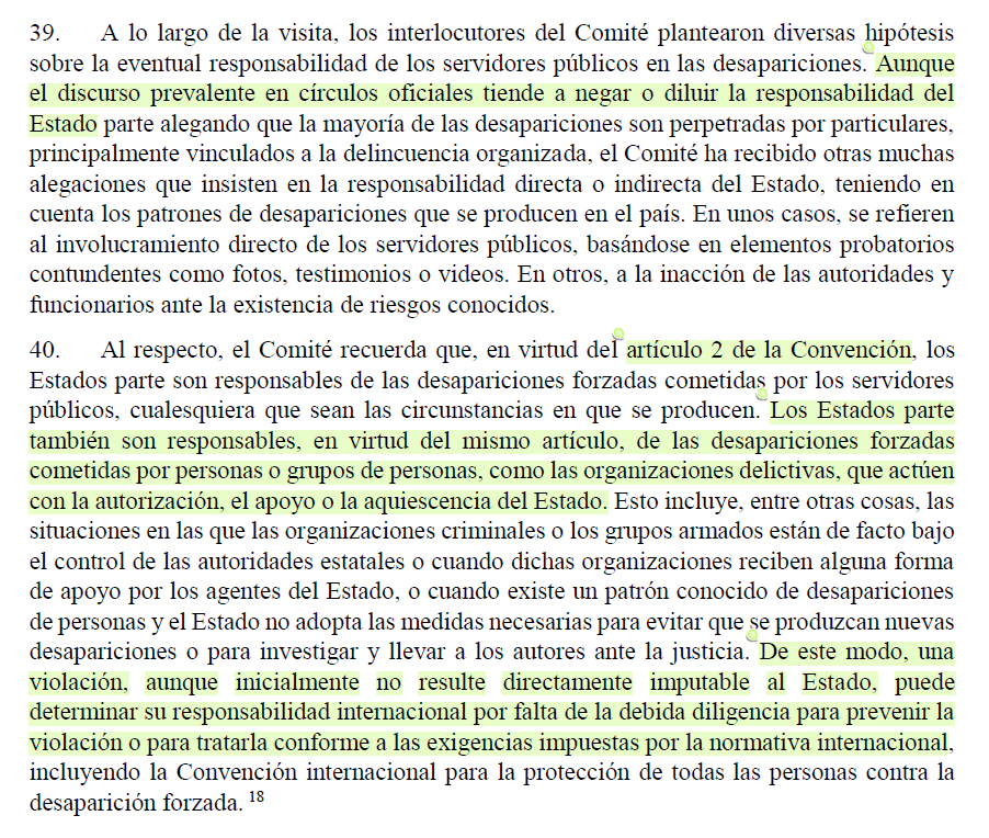 Cuando desde el negacionismo se afirma que en México no hay desapariciones forzadas, se ignora cómo este crimen es entendido en la legislación internacional de #DDHH. Aquí el propio #ComitéCED lo explica con claridad después de su visita a México 👇🏽

hchr.org.mx/wp/wp-content/…