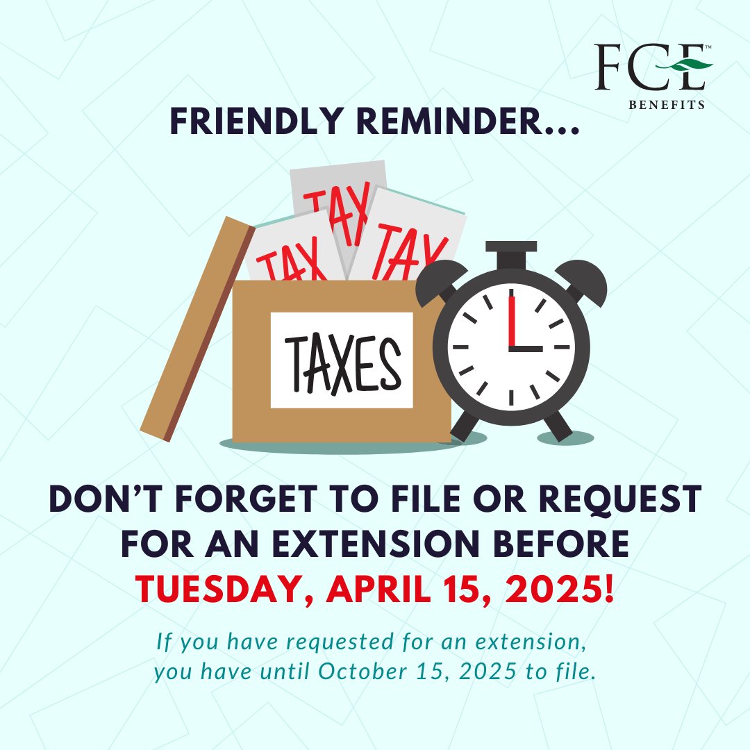 #TaxDay is coming up fast! ⏰ Don’t forget to submit your Form 1040 federal income tax return by Tuesday, April 15, 2025. Stay ahead of the deadline and make tax season stress-free! 🗂️ 

#FCE #TaxReminder #TaxSeason #TaxTime #IRS #Taxes #Finance #Money #Financials