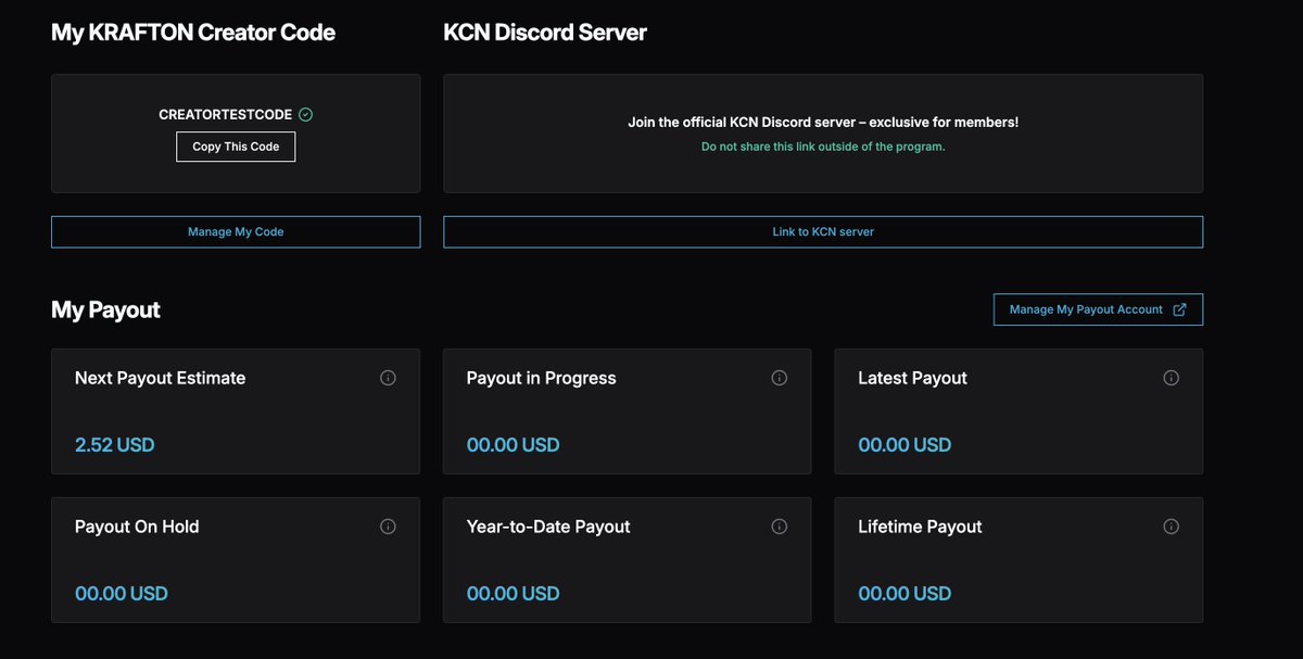 The Zoi's have been hard at work!

After releasing some assets to help you promote your KCN code, they realized you'd probably want a way to track your performance...

So they made a Creator Dashboard!

Track performance/usage of your Creator Code and estimates for payouts!