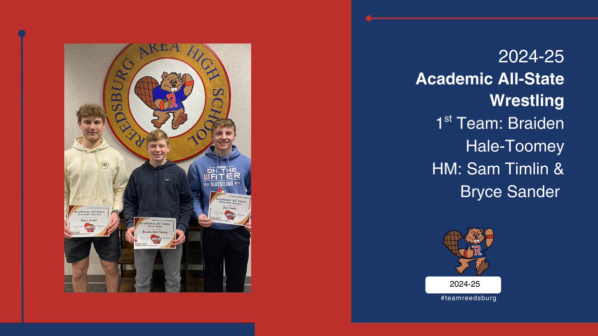 Congrats to our Academic All-State Wrestlers: 1st Team Braiden Hale-Toomey, HM Bryce Sander &amp; Sam Timlin #reedsburgpride #teamreedsburg