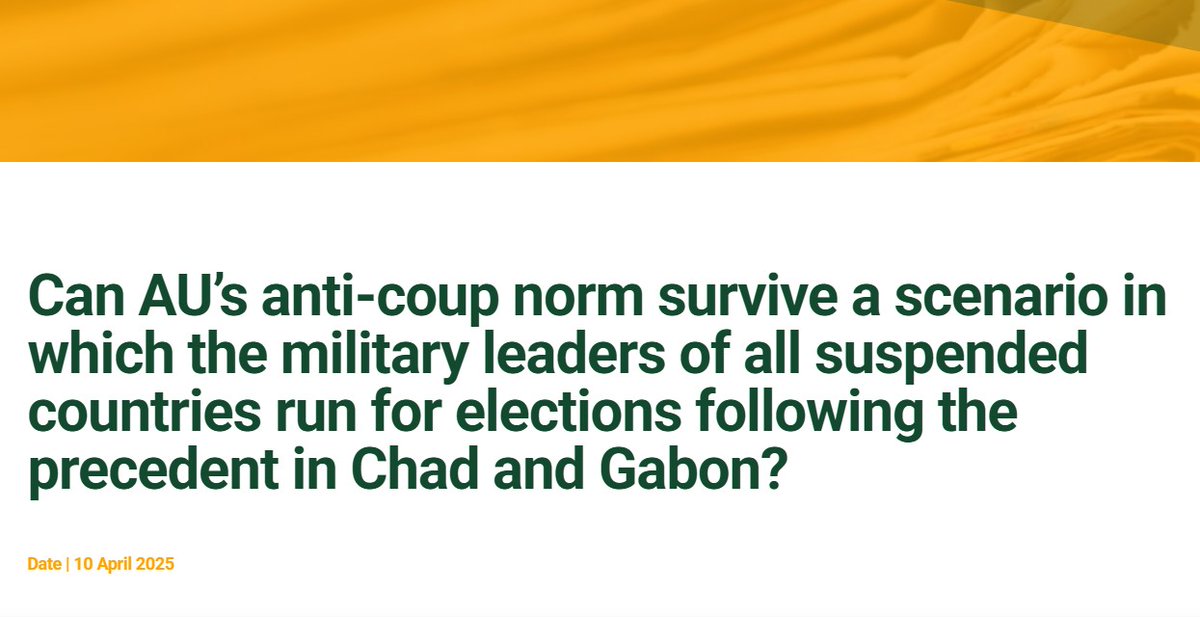 📢 New Publication Alert!

With the transitional leader of #Gabon, General Brice Oligui Nguema, who led the #coup of August 2023, standing for the post-coup #elections and his possible victory, the major test for #AU's anti-coup norm is whether the precedent this and #Chad set