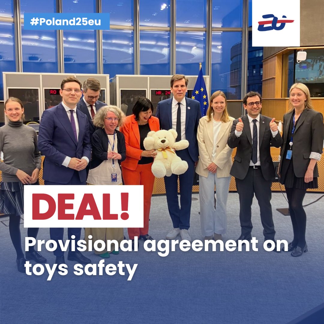 Polish presidency of the Council of the EU (@poland25eu) on Twitter photo Next deal!
We put kids safety first!
<a href="/EUCouncil/">EU Council</a> & <a href="/Europarl_EN/">European Parliament</a> provisionally agree on a regulation to make toys safer.
The deal also strengthens the competitiveness of EU toy manufacturers. Next deal!
We put kids safety first!
<a href="/EUCouncil/">EU Council</a> & <a href="/Europarl_EN/">European Parliament</a> provisionally agree on a regulation to make toys safer.
The deal also strengthens the competitiveness of EU toy manufacturers.