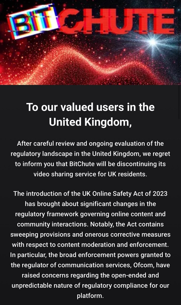 TheCraneReport's tweet photo. *Bitchute cancels itself*
Bitchute denies access to UK users.
Professional conspiraloons are having a meltdown.
#JacquiDivvy #HARTleaks #UKColumn https://t.co/oGzrIjEKGS