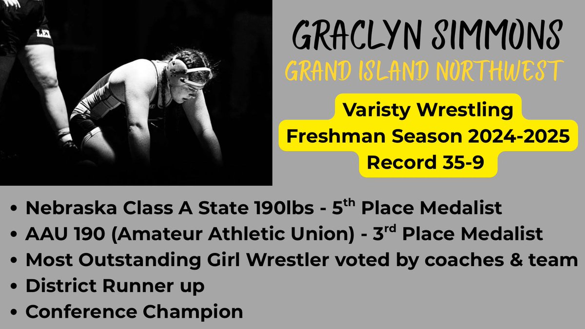 GraclynSimmons's tweet photo. Better late than never—freshman wrestling season in the books. Grateful for the memories, the best teammates &amp; coaches, and opportunity to be pushed way out of my comfort zone. The support on this team is unmatched. Can’t wait to hit the mat again this summer. Onto track season! https://t.co/XXdFjXGCaU