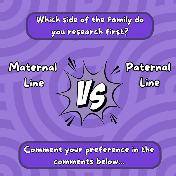 Welcome to This or That! Today’s question is: Which side of the family do you research first?        

Comment your preference in the comments below! 

#Genealogy #GenHour