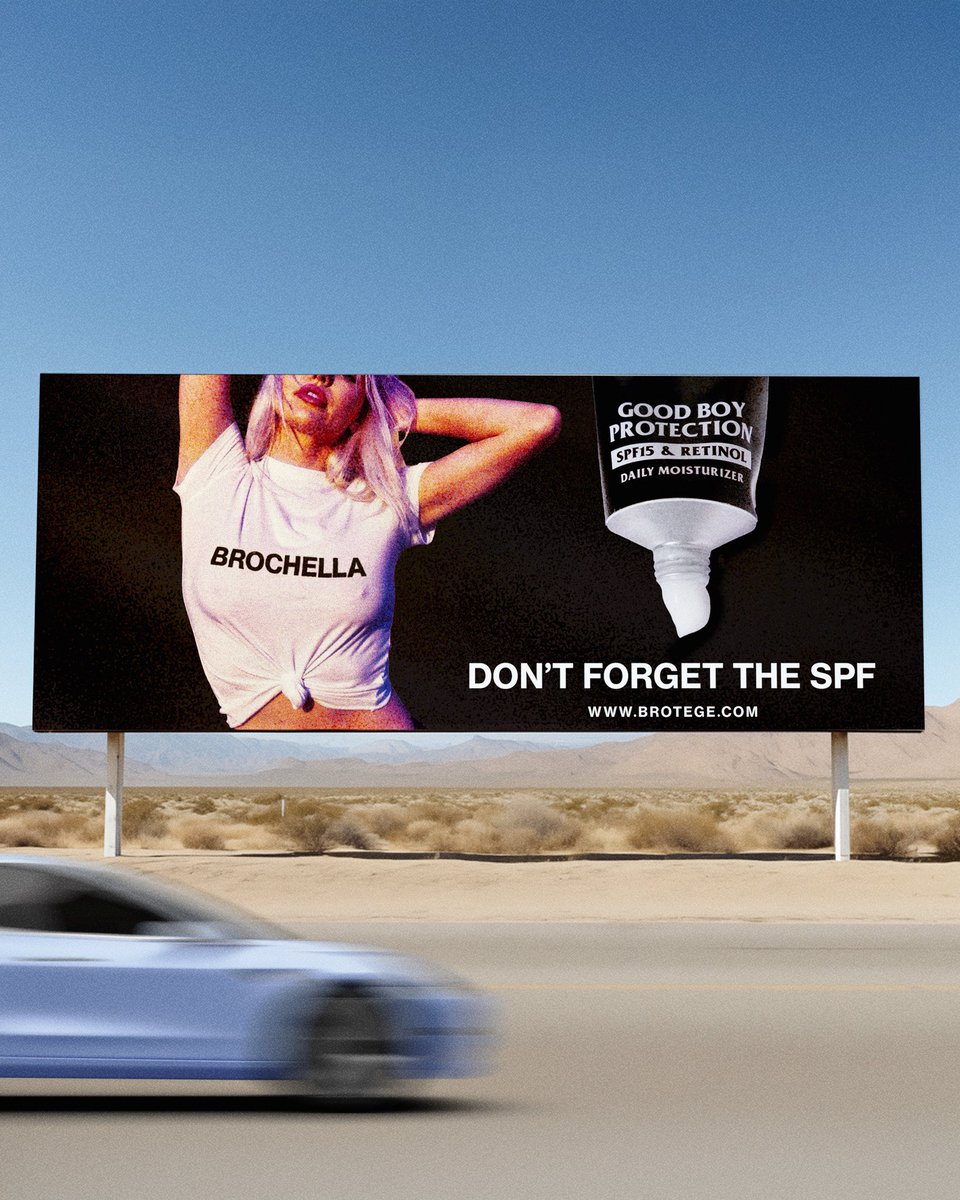 Going to Brochella this weekend? – Brotege is formulated with SPF 15, so you don't have to worry about that desert sun. Good Boy Protection, all weekend long.