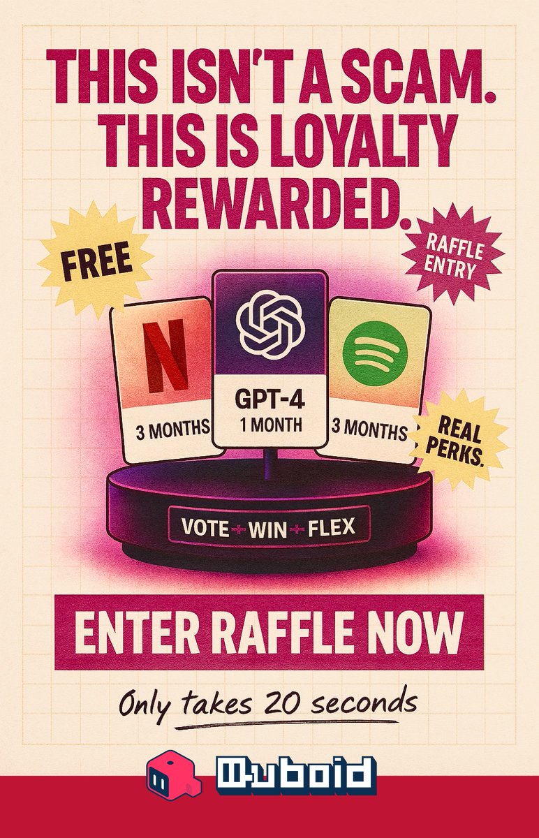 Quboid_HQ's tweet photo. Its time Quboid get's it's own loyalty program.

You could walk away with freebies just for voting for us on #Retro9000:
- 2x Netflix ( 3 months )
- 2x GPT Plus ( 1 month )
- 2x Spotify Premium ( 3 months )

Simply Vote and share screenshot on the @brands_fun's raffle and get 100 $QBE.

Raffle: https://t.co/YRLfPC22eC → Retro9000 Raffle