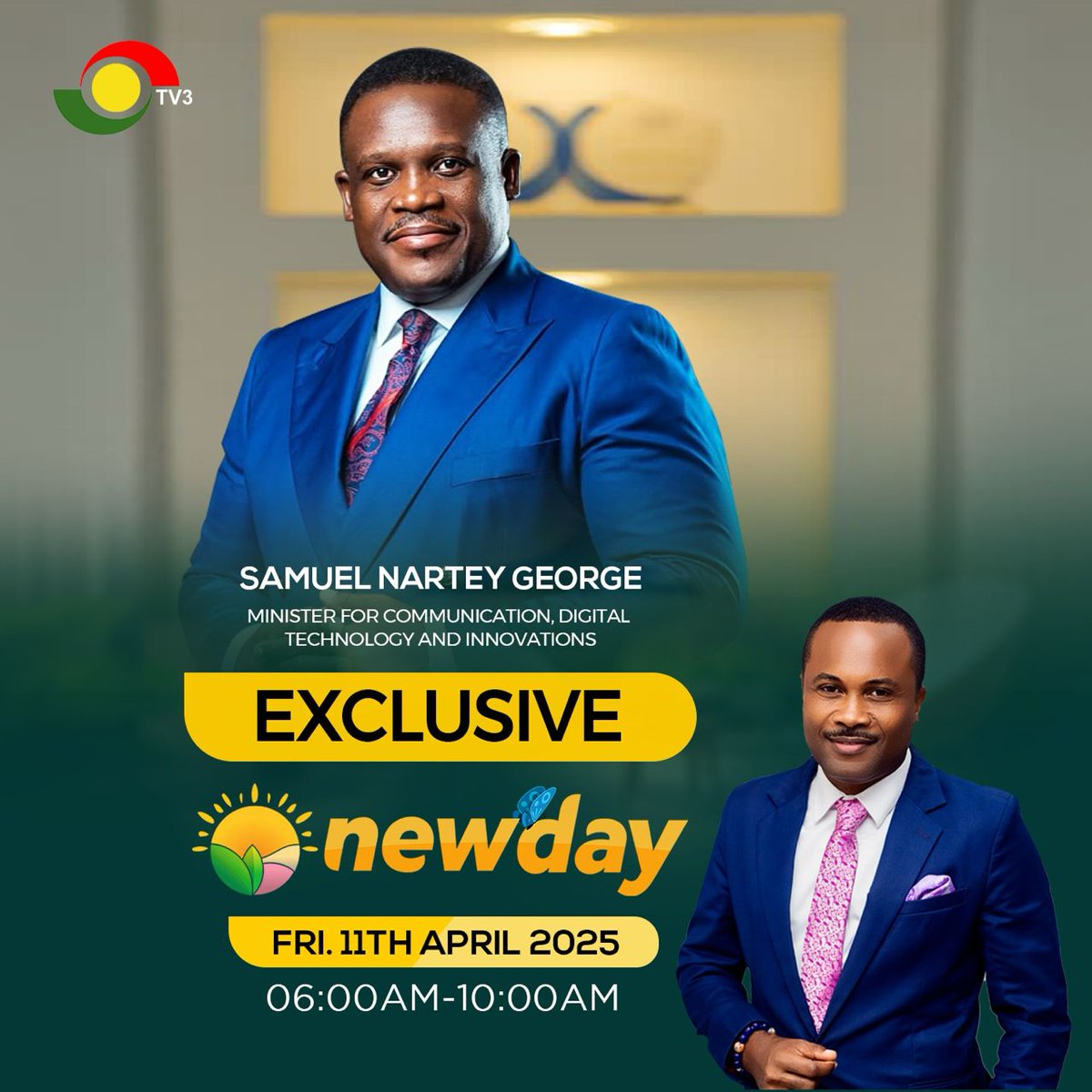 This would be my first exclusive interview since fully assuming office as Minister for Communication, Digital Technology and Innovations.

Catch you at exactly 9:10am tomorrow. Cheers. 🦁🇬🇭