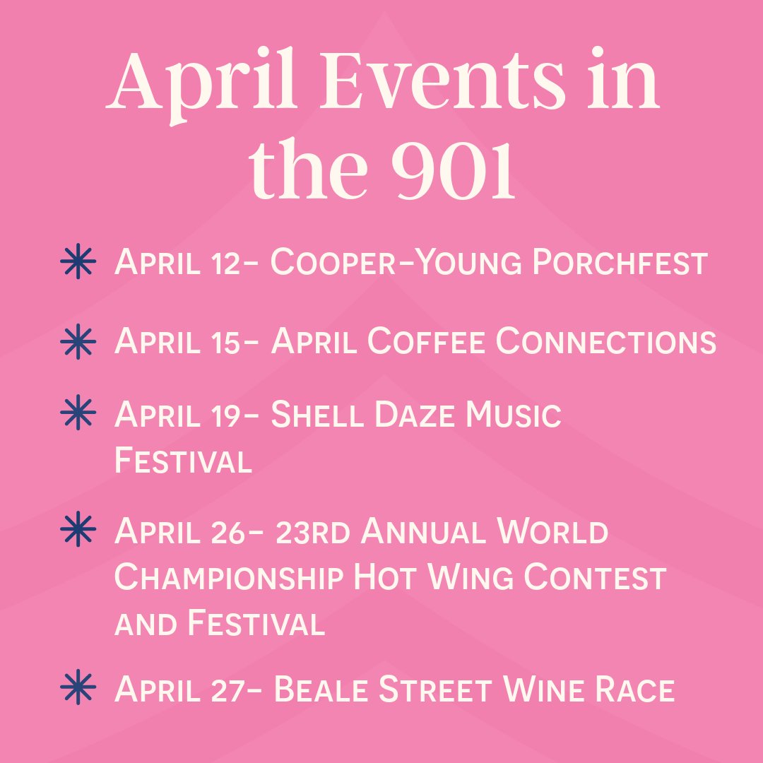 cfcreative901's tweet image. Spring is in full swing in Memphis, which means there are plenty of exciting activities to enjoy this April 🌸 For more information, visit the @ilovememphis blog.

🌸 @cooperyoung 
🌸 @MemphoPresents 
🌸 @WCWingContest 
🌸 @BealeStreetMphs