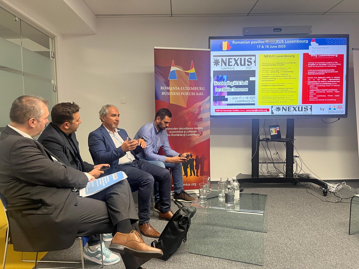 RomLux_Asbl's tweet photo. Great energy last night in Bucharest as #RomLux &amp; @NexusLuxembourg met 🇷🇴 tech entrepreneurs in Bucharest. 

Huge thanks to our partners: @EIB   Romania, @LUinAthens  , @Endeavor  Romania, 🇷🇴 @RofinTech    Romanian Fintech Association, The Dots. https://t.co/FzfB1QYrbm