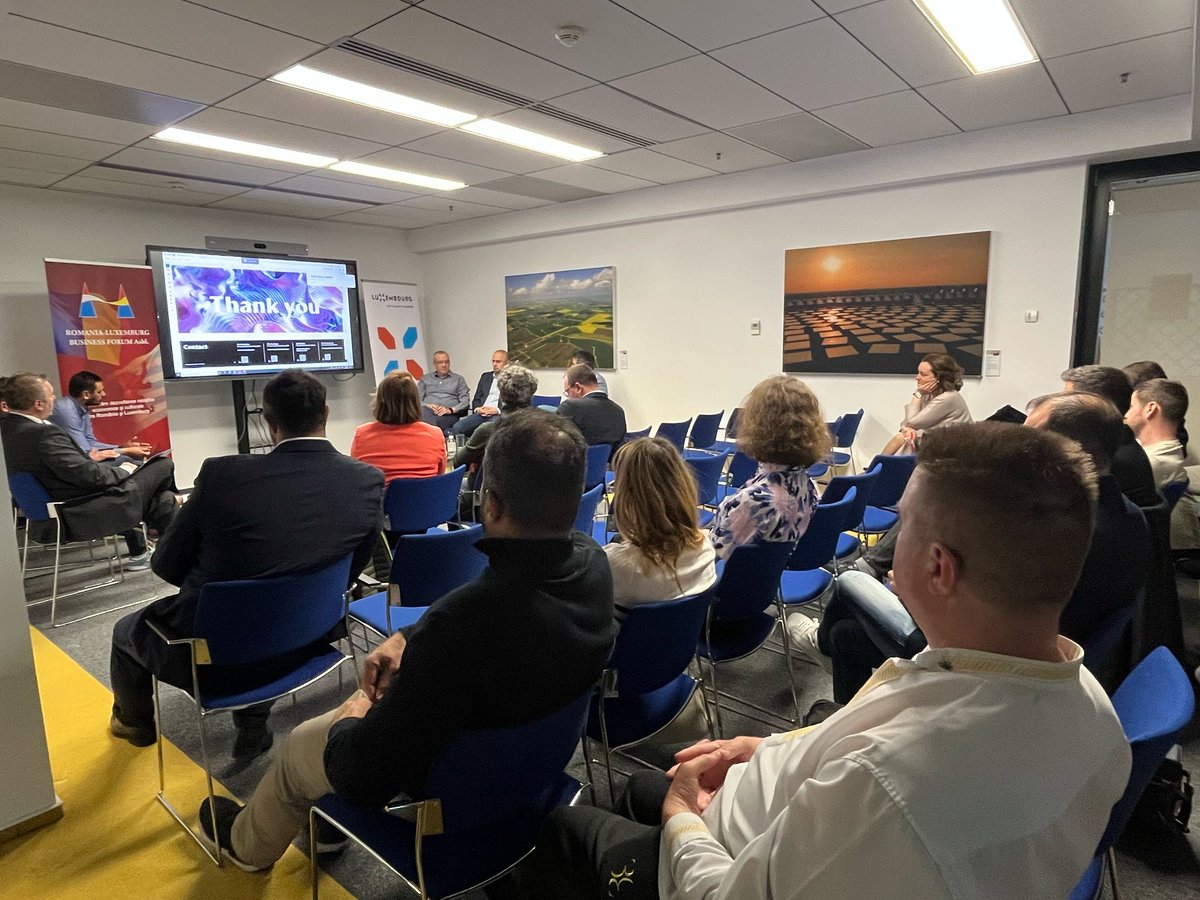 RomLux_Asbl's tweet photo. Great energy last night in Bucharest as #RomLux &amp; @NexusLuxembourg met 🇷🇴 tech entrepreneurs in Bucharest. 

Huge thanks to our partners: @EIB   Romania, @LUinAthens  , @Endeavor  Romania, 🇷🇴 @RofinTech    Romanian Fintech Association, The Dots. https://t.co/FzfB1QYrbm