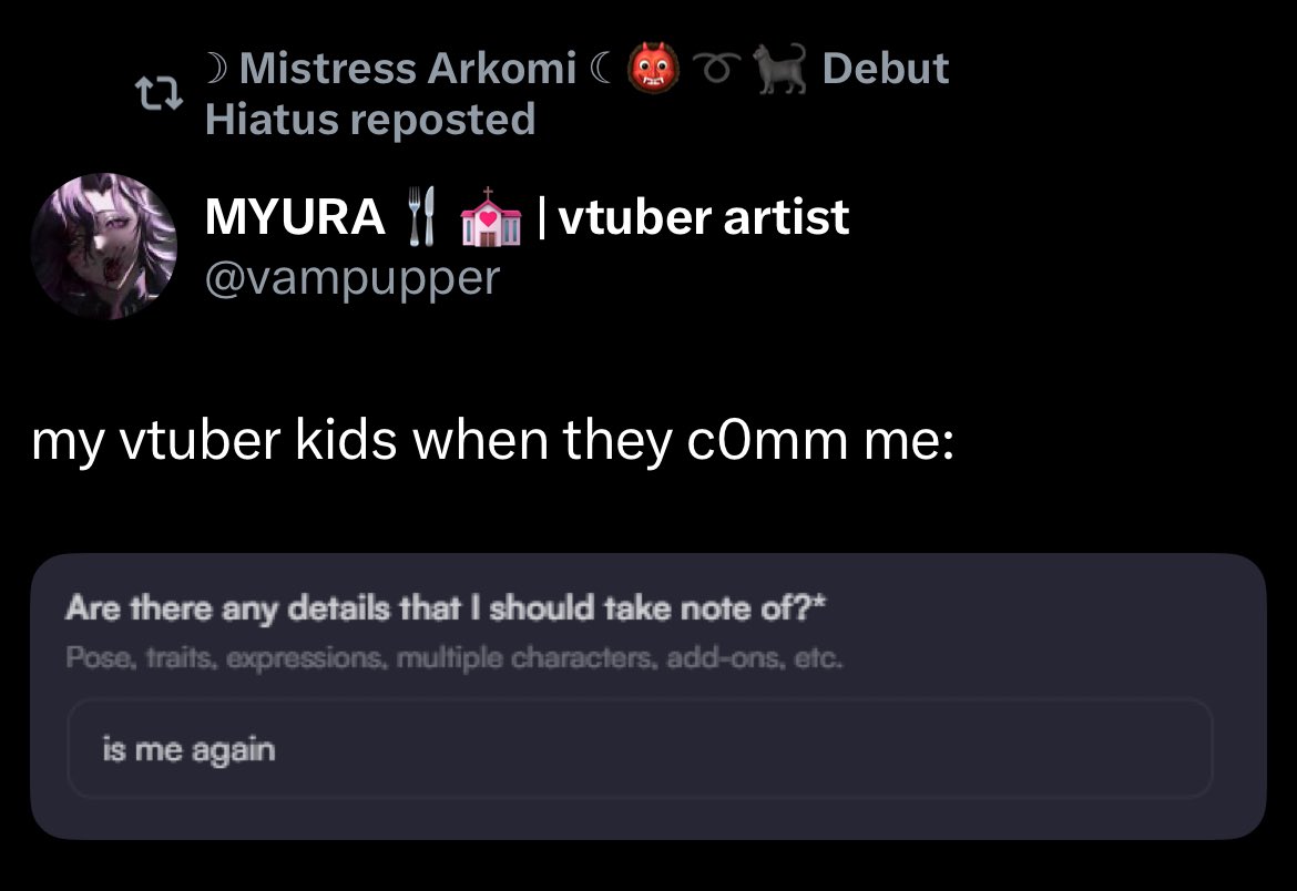 My art mama is attacking me. 

<a href="/ArkomiKitty/">☽ Mistress Arkomi ☾ 👹➰🐈‍⬛ Debut Hiatus</a>