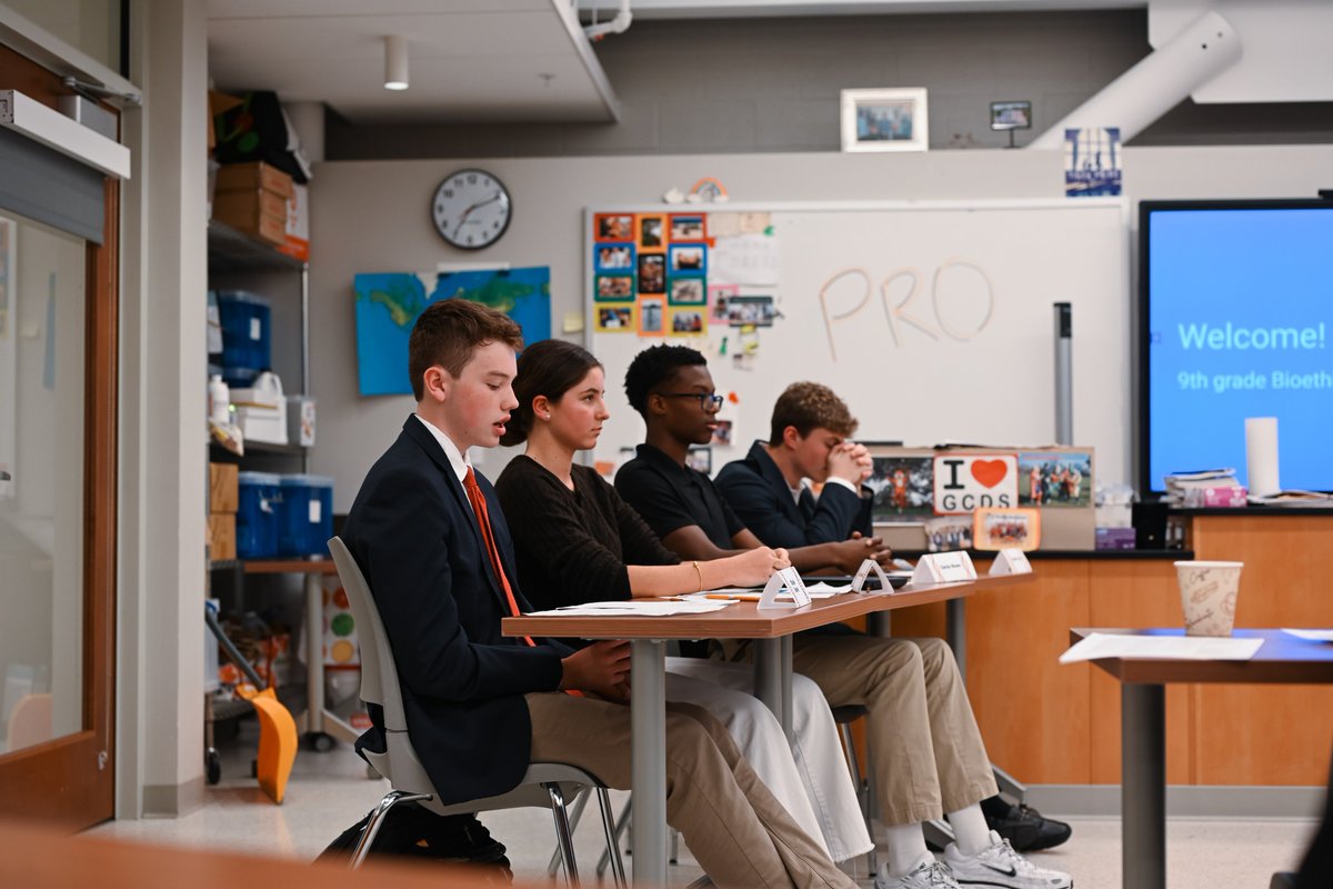 #GCDSGrade9 students presented their evaluations of advances in biology + the ethical implications on human choice at the Bioethics Debate. They spent weeks researching several topics; rehearsed oral arguments with debate skills training; and defended positions #GCDSBigThinkers