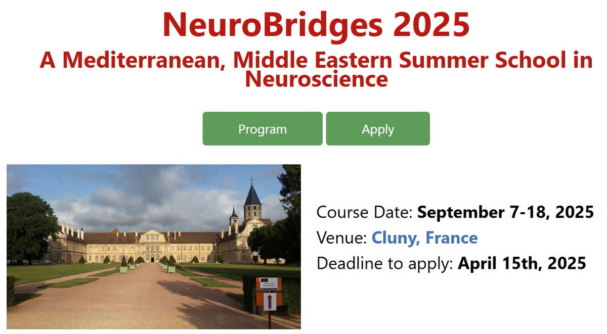 The NeuroBridges 2025 summer school on decision making will be held from 7 to 18 September 2025, in Cluny, France. For information and the application portal, see 
neurobridges.net/upcoming.