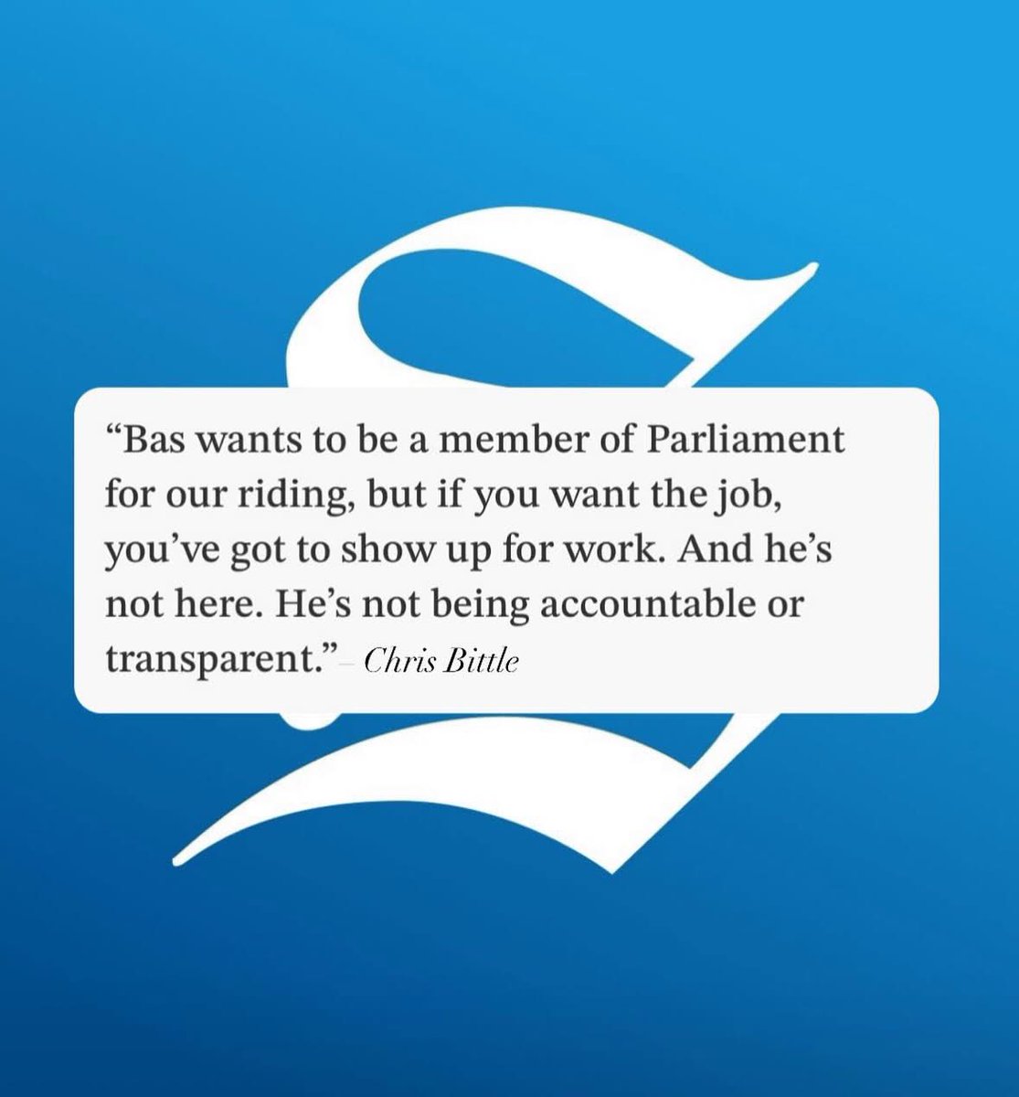 Chris_Bittle's tweet photo. It is concerning that the Conservative candidate did not show up to the only debate scheduled for St. Catharines.

If you want the job, you have to show up for work. It’s about being accountable and standing up for what we believe in, even if others disagree. https://t.co/n6tMNpMUFs