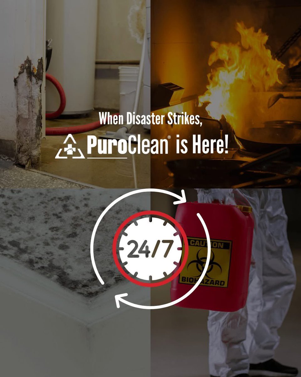 PuroCleanNOLA's tweet photo. When disaster strikes, every second counts. Whether it’s fire &amp; smoke damage, flooding, mold growth, or biohazard cleanup, PuroClean is ready to respond 24/7 with expert restoration services. Our trained professionals act fast to minimize damage, and restore your property. https://t.co/nkOcQ5ayXO