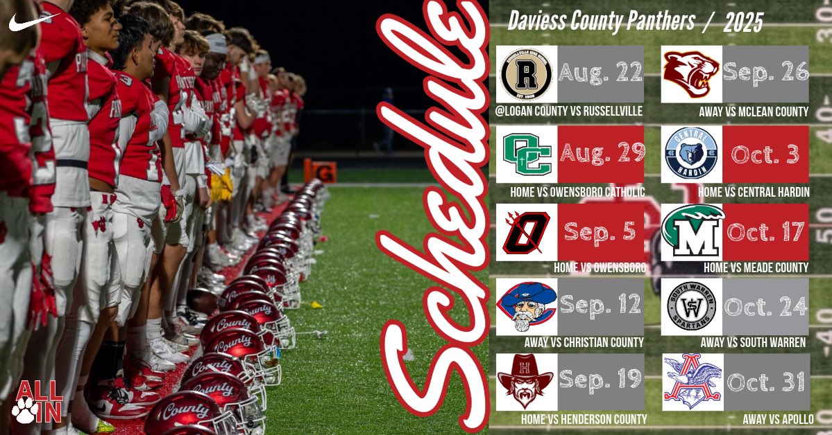Mark your calendars!! 2025 DCFB Varsity Schedule #ALLIN