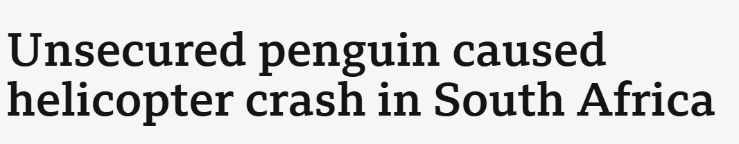 What a time to be alive (and luckily everyone involved, including the penguin, was following the crash).
