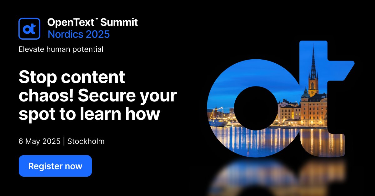 Join us at #OTSummitNordics on 6 May 2025. Meet with leaders, thinkers, developers, and innovators to discuss how you can empower knowledge workers to do their jobs smarter, faster, and more efficiently. bit.ly/3XQPoY2