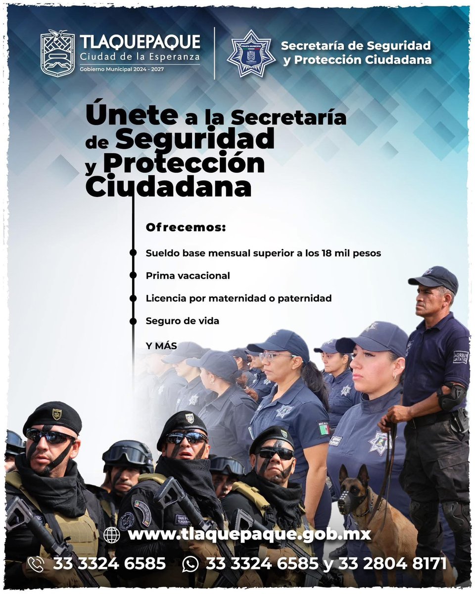 San Pedro Tlaquepaque te necesita. 
¿Tienes vocación de servicio? Es momento de dar el paso. Súmate a quienes cuidan y protegen #LaCiudadDeLaEsperanza.

🔎 Consulta la convocatoria:
tlaquepaque.gob.mx
#ComunidadSegura