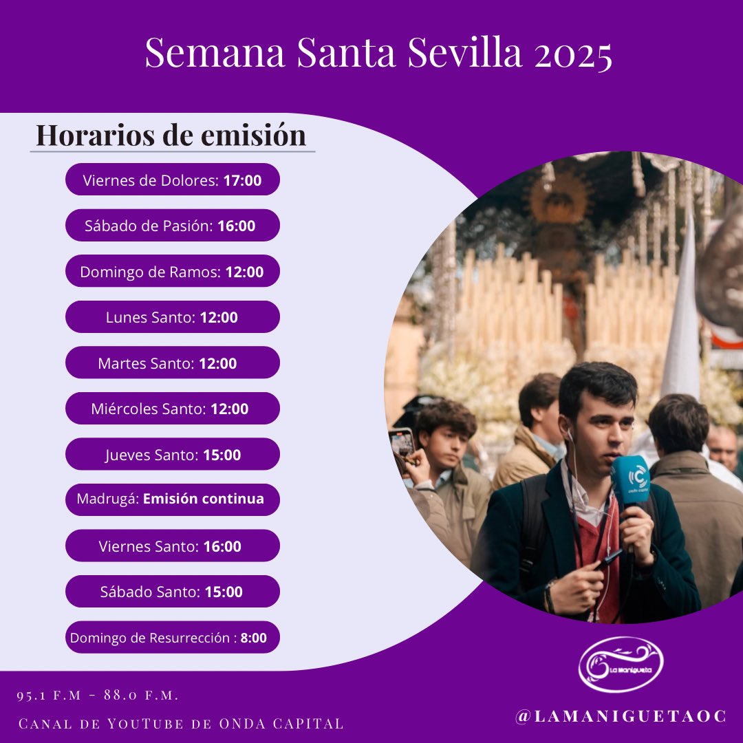🟣 ¡Vive la Semana Santa con nosotros, vive la Semana Santa, con Onda Capital!

#SemanaSanta2025