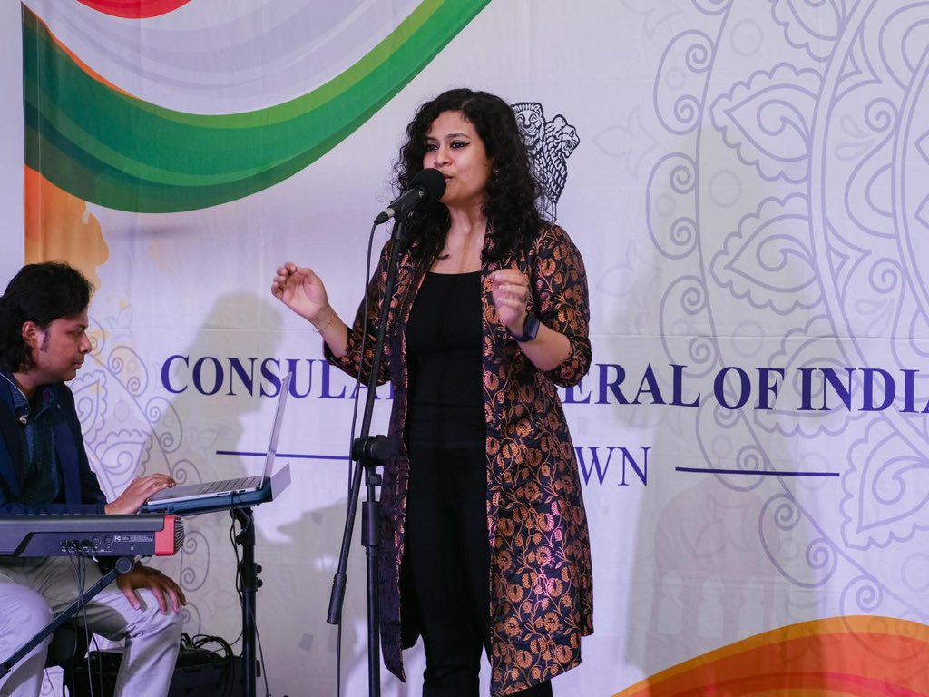 IndiainCapeTown's tweet photo. Building bridges &amp; narrowing the gaps between cultures, ICCR sponsored Artists,Ms. Pavithra Chari &amp; Mr. Anindo Bose showcase multi-lingual blend of Indian Hindustani classical, pop and jazz emphasizing on music is beyond borders.

@MEAIndia 
@hci_pretoria 
@iccr_hq 
@iccr_durban https://t.co/4St2ggD2bv