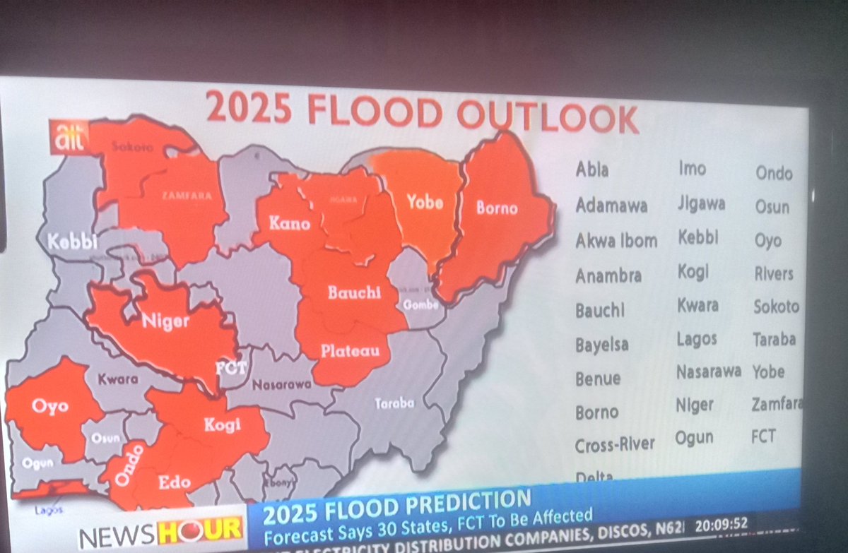 D_edufeminist's tweet photo. #BREAKING_NEWS
"1,249 communities in 176 LGAs across 30 states and the FCT fall within high-risk flood zones this year, while an additional 2,187 communities in 293 LGAs face moderate flood risks. "
#ClimateEmergency #climateprediction #Nigeria @GeraldKutney @rhosking252 https://t.co/UGUCRWnn7k