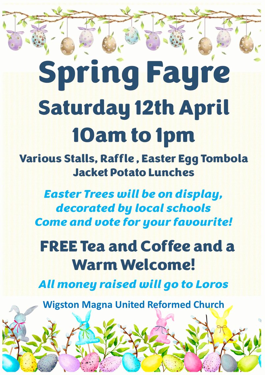🌼 Join us for our Spring Fayre on Saturday! There will lots of stalls, jacket potato lunches, an Easter egg tombola and lots of lovely Easter trees to look at, decorated by local schools. All funds raised will go to <a href="/LOROSHospice/">LOROS Hospice</a>. 🌼